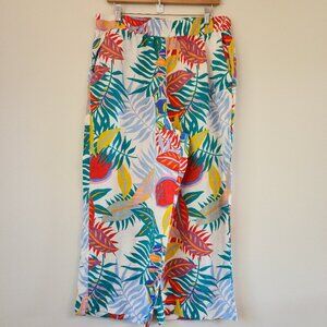 C&C California 100% Linen Wide Leg High Rise Tropical Floral Pants Women Sz XL